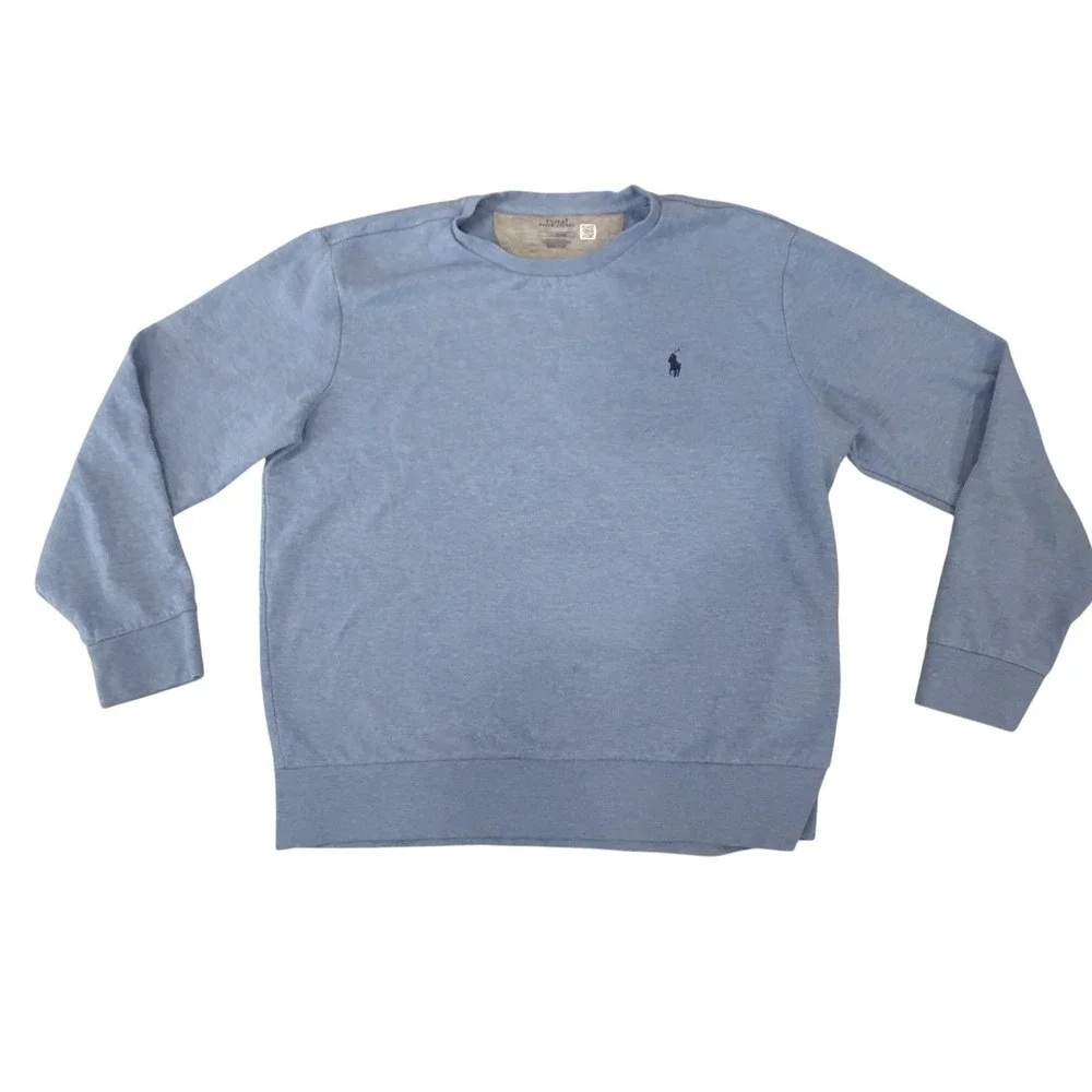 Polo Ralph Lauren Mens Crewneck Sweatshirt Blue Heathered Cotton‎ Blend Large